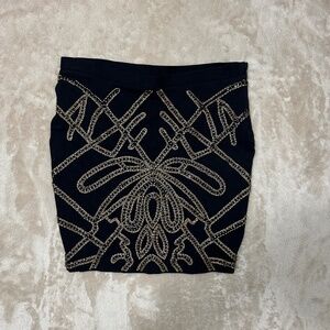 Haute Hippie Skirt Womens 8 Black Embellished Beaded Rhinestone Mini Bodycon